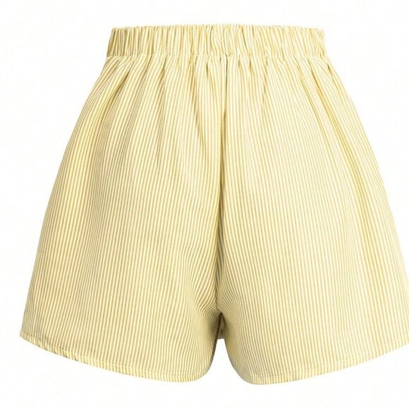 Yellow Boho Womens Striped tube Top And Shorts Set - Picture 9 of 11